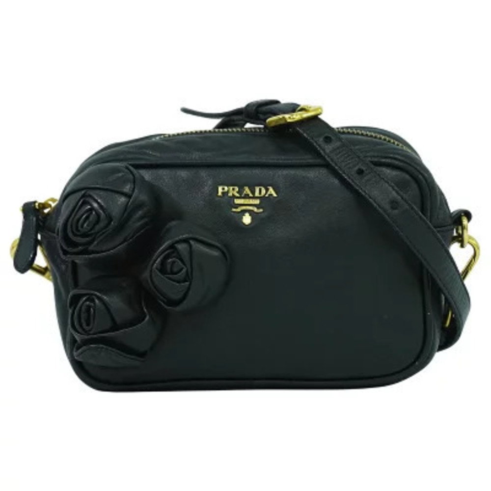 Prada Motif Leather Shoulder Bag Rose Pink Black